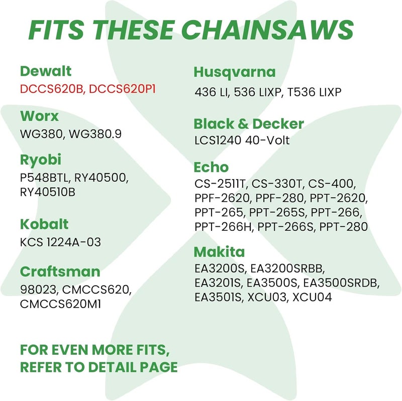 Byane 12 Inch Chainsaw Chain 3/8" LP Pitch .043" Gauge 45 Drive Links Fits Dewalt 20V MAX DCCS620B, DCCS620P1 Fit WORX WG380,Ryobi, Echo and More- DWO1DT612, R45 (3 Chains) - Image 3